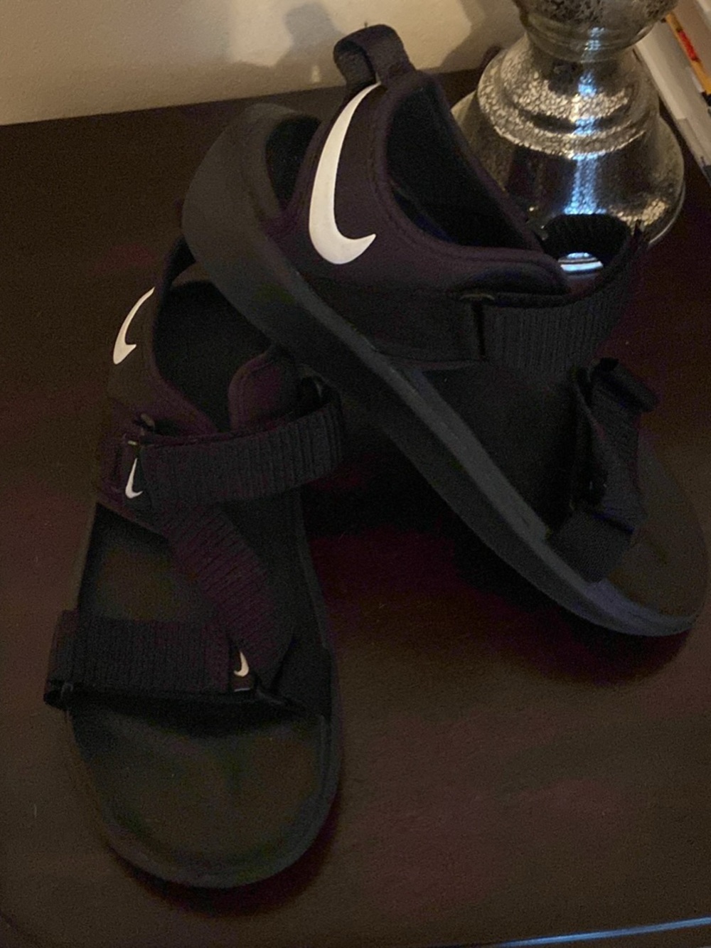Nike Black Sandals with White Swoosh